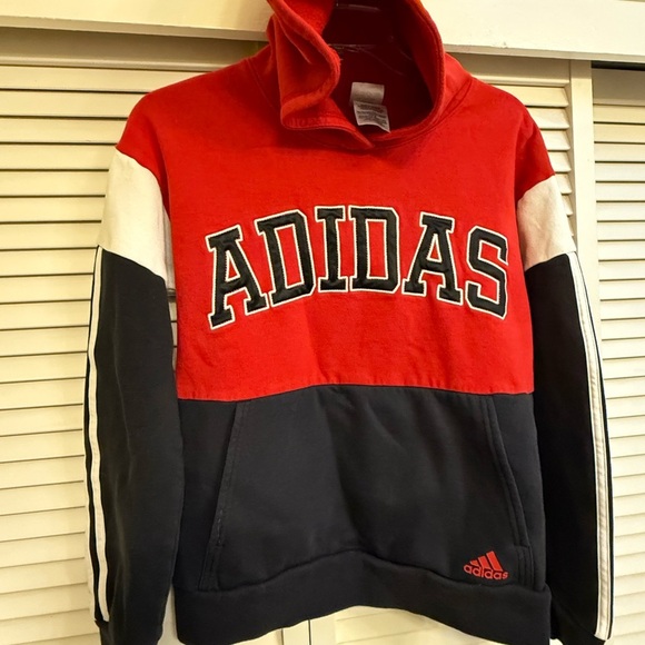 Adidas Boys Sz L 14/16 Red and Black Hoodie Sweatshirt - Picture 6 of 10